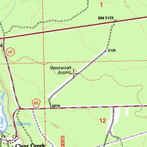 Topographic Map of Westwood Airport (historical), CA
