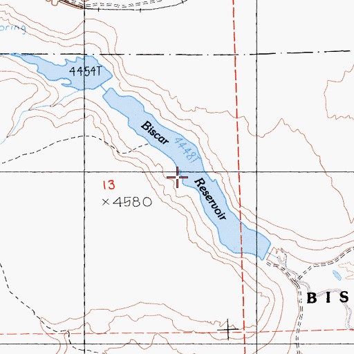 Topographic Map of Biscar Reservoir, CA