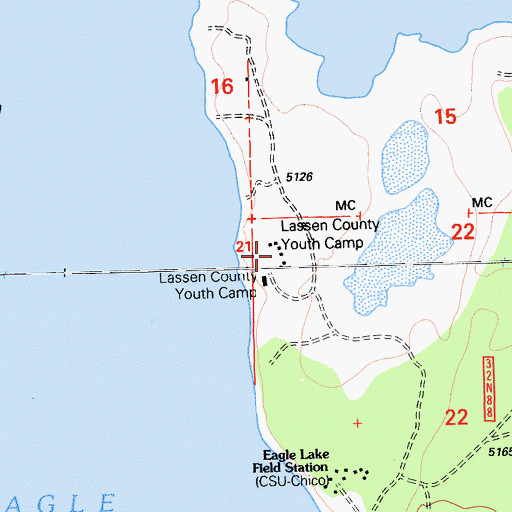 Topographic Map of Lassen County Youth Camp, CA
