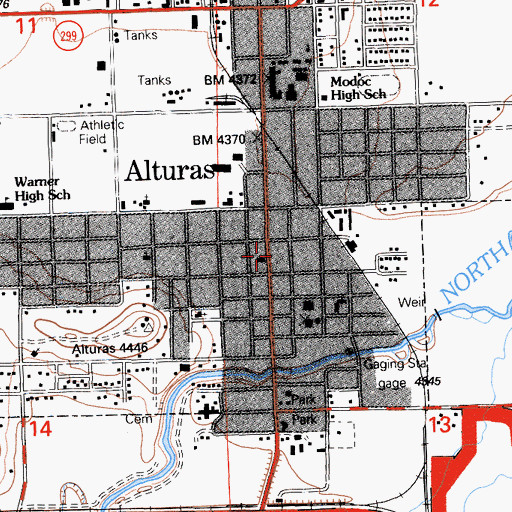 Topographic Map of Alturas Post Office, CA