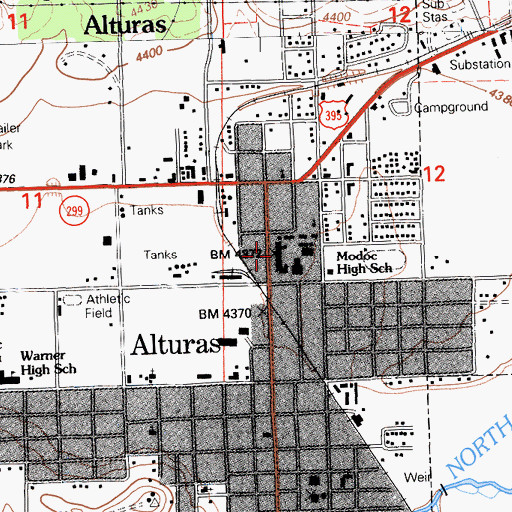 Topographic Map of Modoc High School, CA