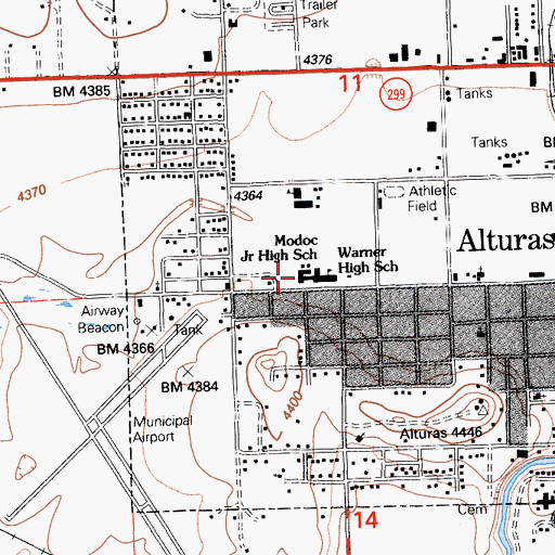 Topographic Map of Modoc Middle School, CA