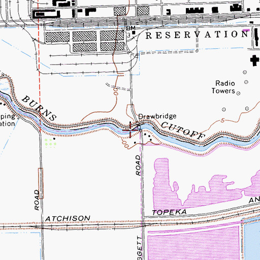 Topographic Map of Burns Cutoff Bridge, CA