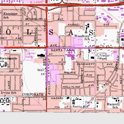 Topographic Map of Garden Grove School (historical), CA