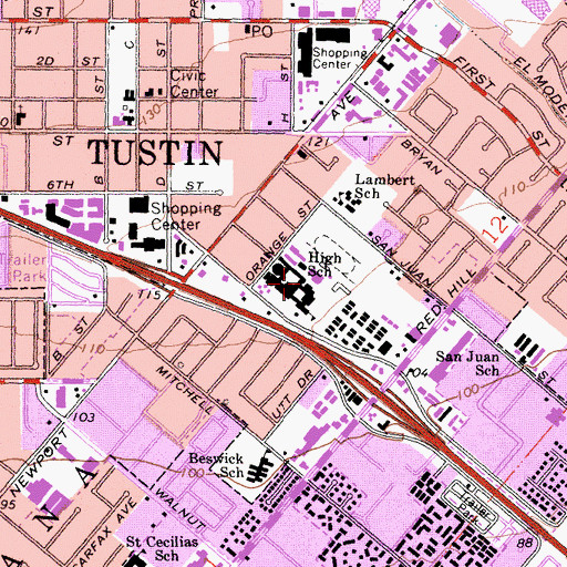 Topographic Map of Tustin High School, CA