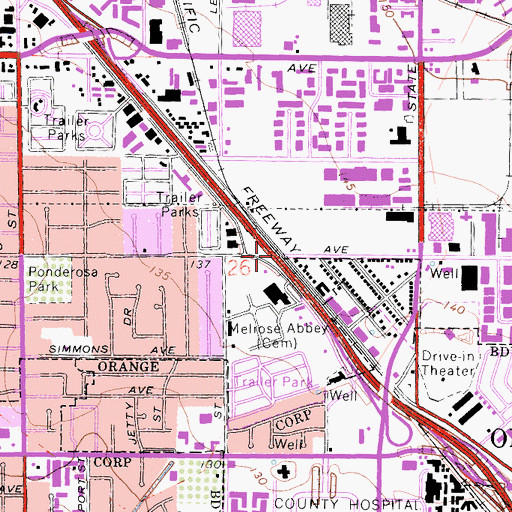 Topographic Map of West Anaheim Junction, CA