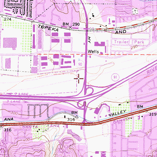 Topographic Map of Yorba Bridge, CA