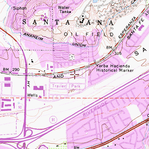 Topographic Map of Yorba Church (historical), CA