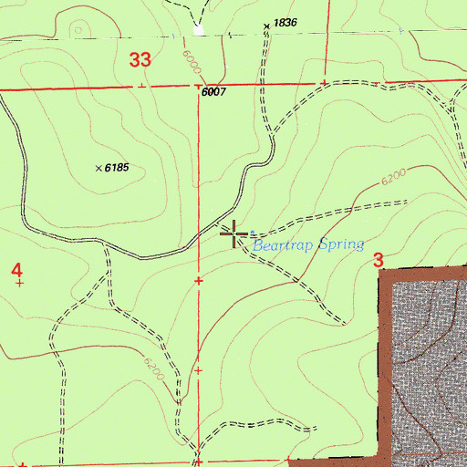 Topographic Map of Beartrap Spring, CA