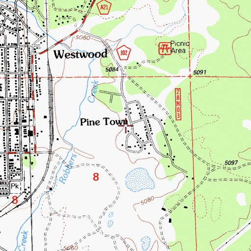 Topographic Map of Pine Town, CA