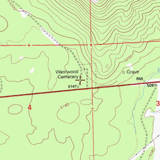 Topographic Map of Westwood Cemetery, CA