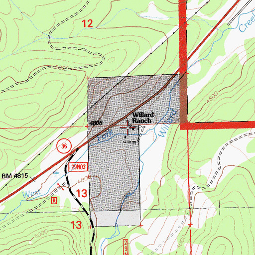 Topographic Map of Willard Ranch, CA