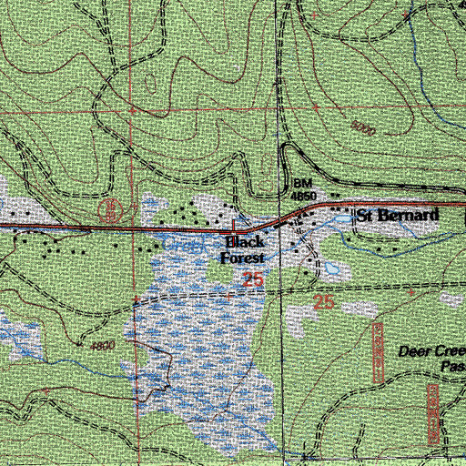 Topographic Map of Black Forest, CA
