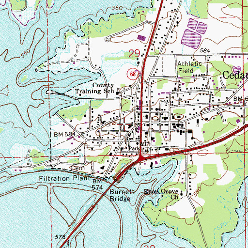 Topographic Map of Cedar Bluff Post Office, AL