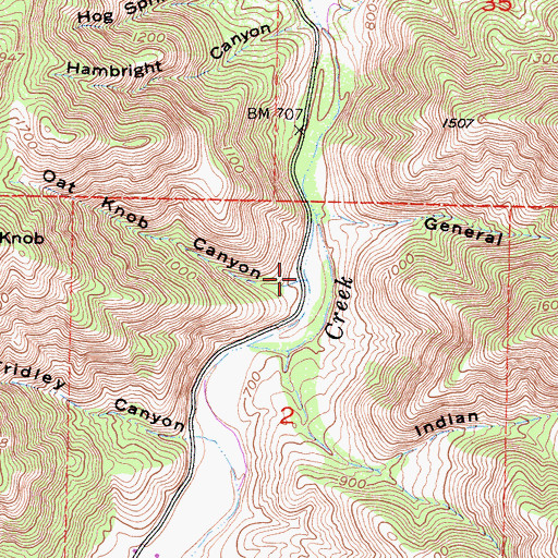 Topographic Map of Oat Knob Creek, CA