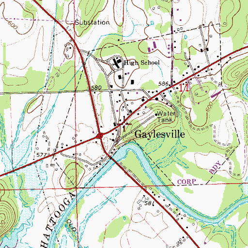 Topographic Map of Gaylesville Post Office, AL