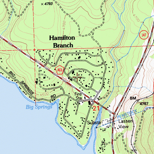 Topographic Map of Hamilton Branch, CA