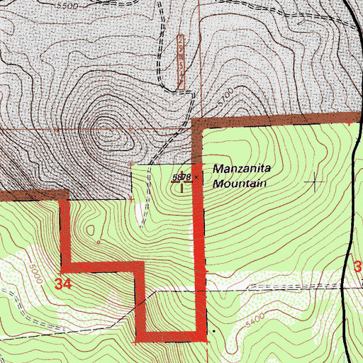 Topographic Map of Manzanita Mountain, CA