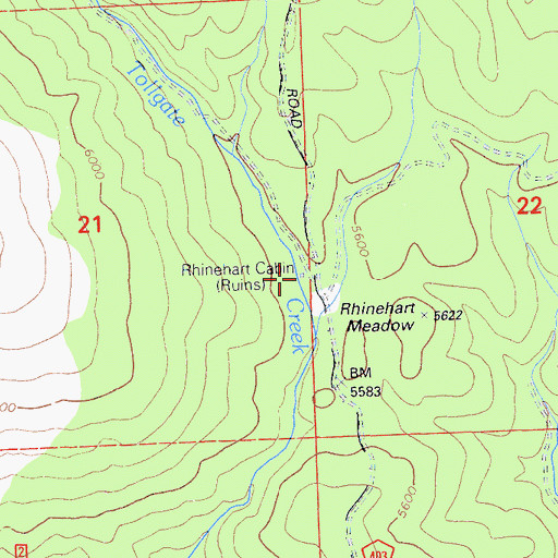 Topographic Map of Rhinehart Cabin (historical), CA
