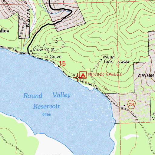 Topographic Map of Round Valley Campground, CA