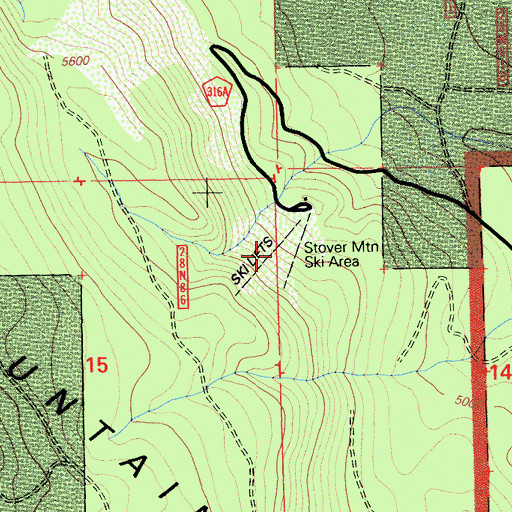 Topographic Map of Stover Mountain Ski Area, CA