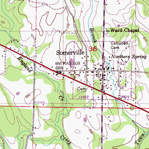 Topographic Map of Somerville Post Office, AL