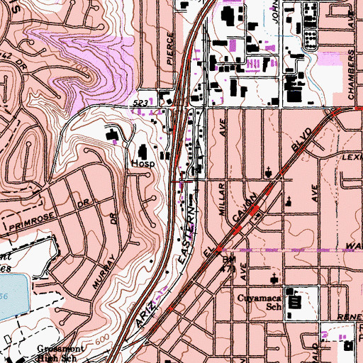 Topographic Map of Cajon Heights, CA