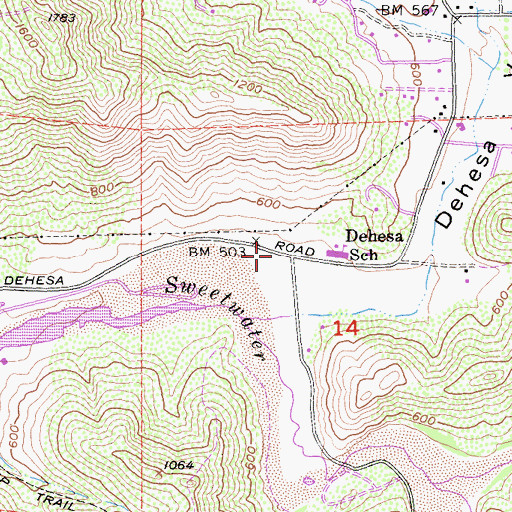 Topographic Map of Dehesa, CA