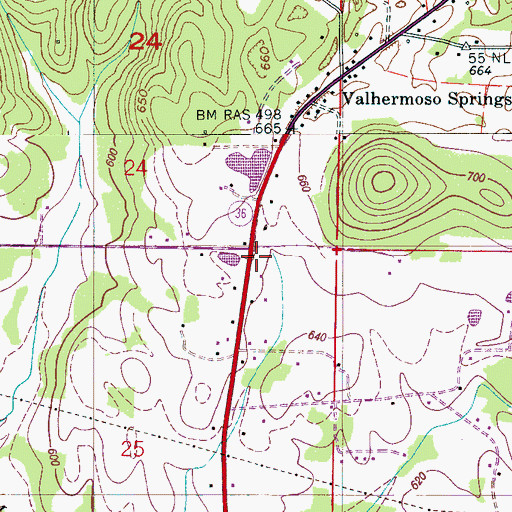 Topographic Map of Valhermoso Springs Post Office, AL