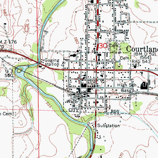 Topographic Map of Courtland Post Office, AL