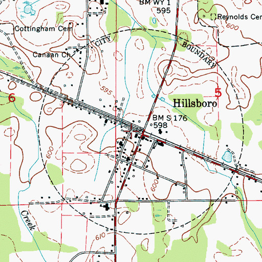 Topographic Map of Hillsboro Post Office, AL