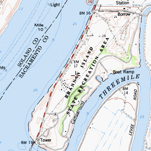 Topographic Map of Brannon Island State Recreational Area, CA