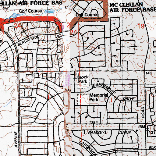 Topographic Map of Brock Park, CA