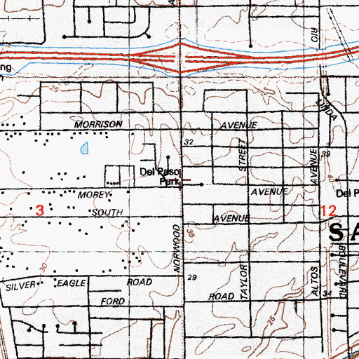 Topographic Map of Del Paso Park, CA