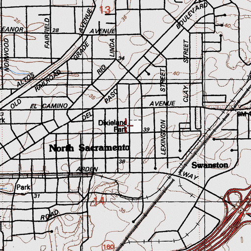Topographic Map of Dixieland Park, CA