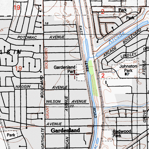 Topographic Map of Gardenland Park, CA