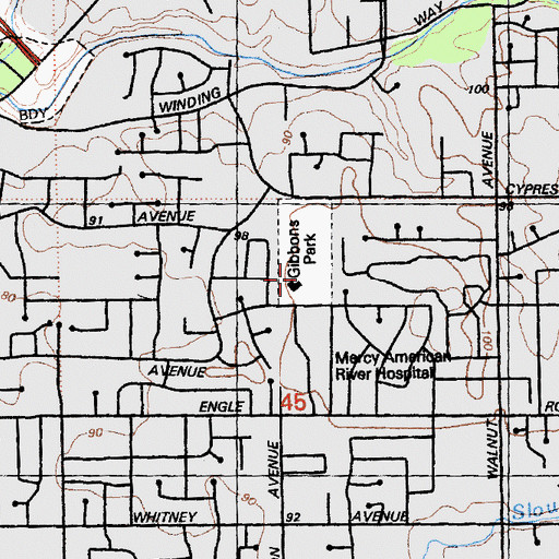 Topographic Map of Gibbons Park, CA