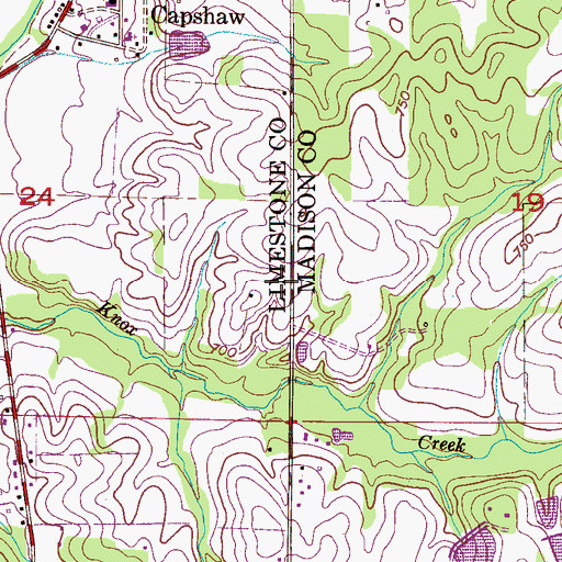 Topographic Map of Capshaw Post Office, AL