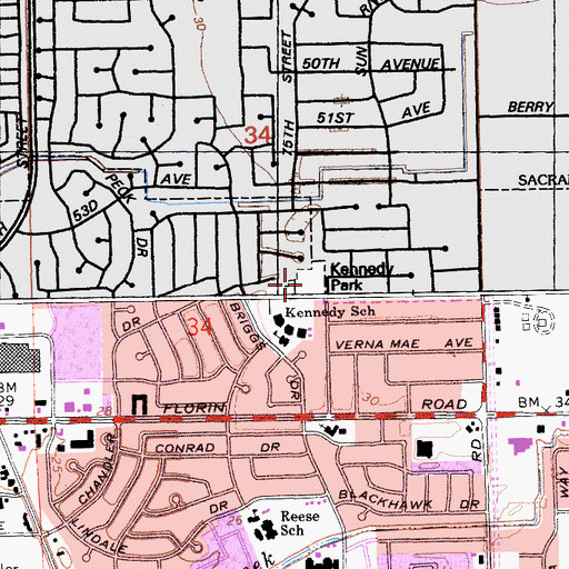 Topographic Map of Kennedy Park, CA
