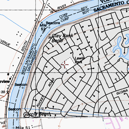 Topographic Map of Lewis Park, CA