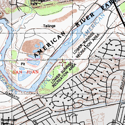 Topographic Map of Lower Sunrise Recreational Area, CA