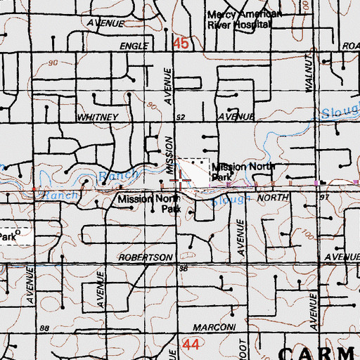 Topographic Map of Mission North Park, CA