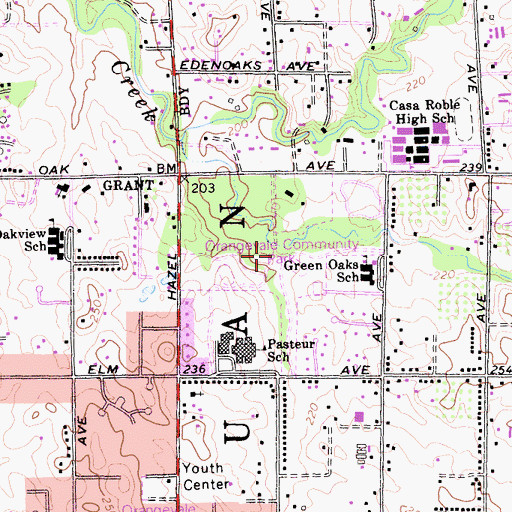 Topographic Map of Orangevale Community Park, CA