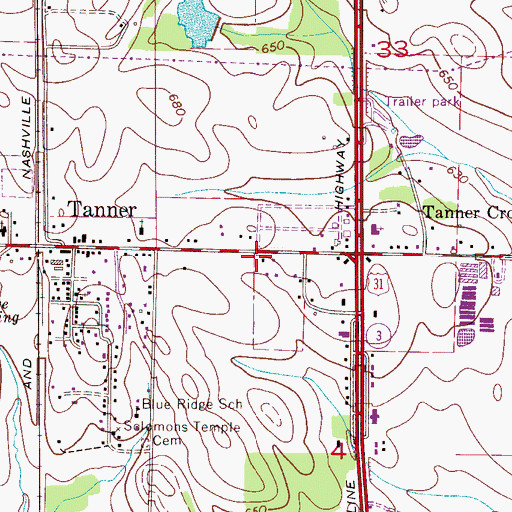 Topographic Map of Tanner Post Office, AL