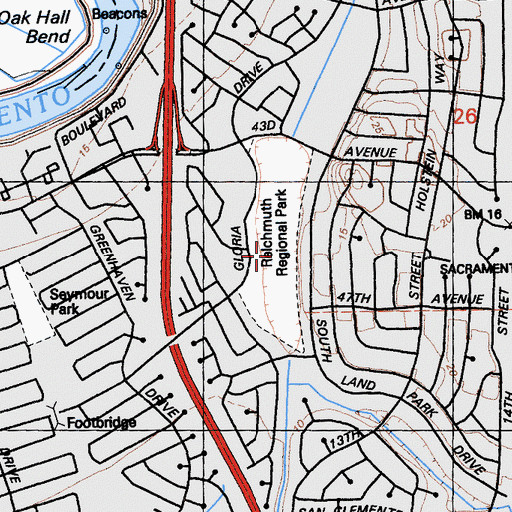 Topographic Map of Relchmuth Regional Park, CA