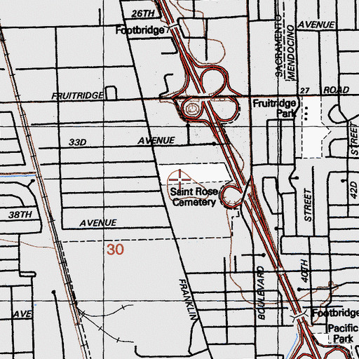Topographic Map of Saint Rose Cemetery (historical), CA