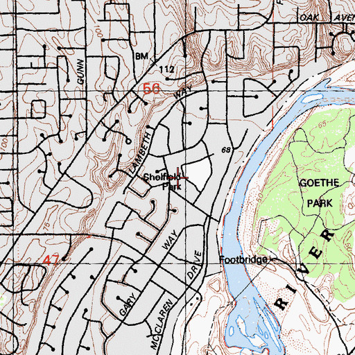 Topographic Map of Shelfield Park, CA