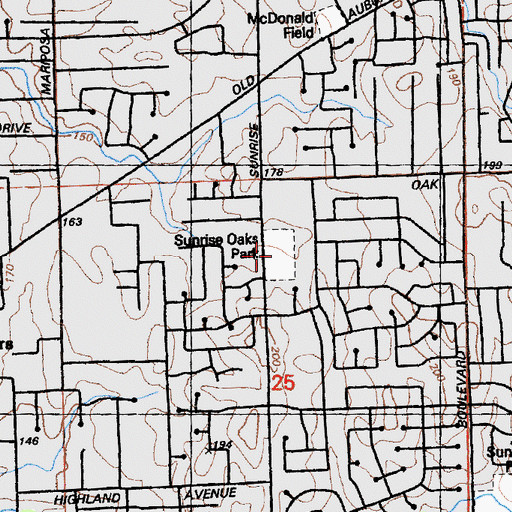 Topographic Map of Sunrise Oaks Park, CA