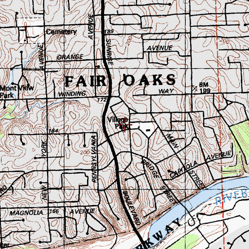 Topographic Map of Village Park, CA