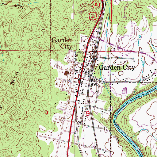 Topographic Map of Garden City Post Office, AL